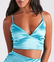 Shine Time Satin Crop Tank Top