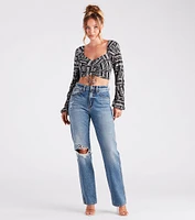 Artsy Inspiration Abstract Pleated Satin Crop Top