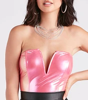 After Hours Glow Metallic Strapless Bodysuit