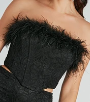 Romantic Mood Floral Lace Marabou Bustier