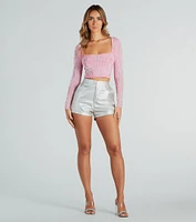 Pearly Babe Rhinestone Long Sleeve Crop Top