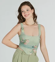 Blooming Beauty Floral Ruched Mesh Corset Top