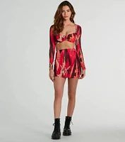 So Bold Long Sleeve Abstract Mesh Crop Top