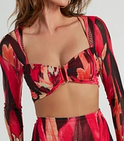 So Bold Long Sleeve Abstract Mesh Crop Top