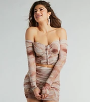 Effortless Darling Off-The-Shoulder Mesh Crop Top
