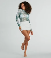 Fresh Floral Long Sleeve Mesh Crop Top