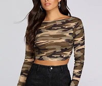 Camo Cutie Waffle Knit Top