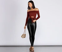Off Shoulder Tie Front Crop Top