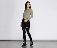 Casual Crew Neck Crop Top