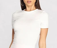 Ribbed Knit Basic Crew Neck Top