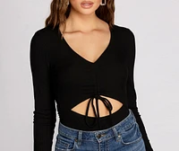 Ruched Front Cut Out Bodysuit