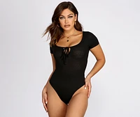 Ribbed Knit Tie Front Bodysuit