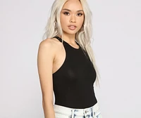 Jersey-Knit Racer Back Bodysuit