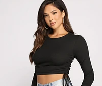 Side Tie Ribbed Knit Crop Top