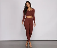 Ribbed Knit Henley Crop Top