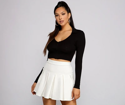 Sporty Chic Collared Zip-Up Crop Top