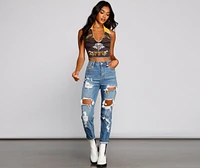 Biker Babe Graphic Halter Crop Top