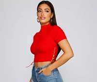Back To Basics Lace Up Ribbed Knit Top