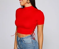Back To Basics Lace Up Ribbed Knit Top