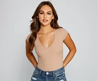 Basic Ribbed Knit Compression Bodysuit