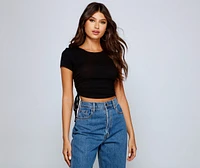 Pull Me Ruched Ribbed Knit Crop Top