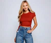 Pull Me Ruched Ribbed Knit Crop Top