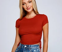 Pull Me Ruched Ribbed Knit Crop Top
