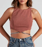 Chain Of Plans High Neck Crop Top