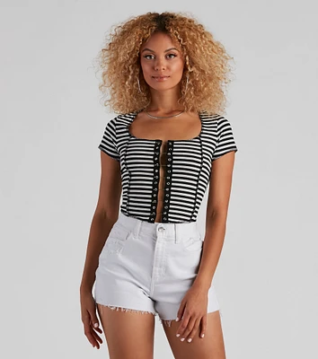 Striped Slay Rib Knit Crop Top