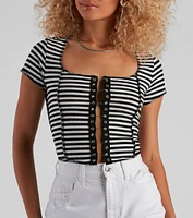 Striped Slay Rib Knit Crop Top