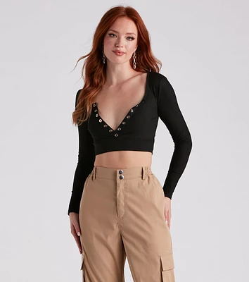 Stylish Staple Henley Crop Top
