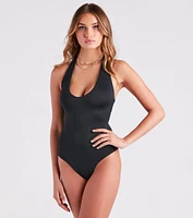 Smooth Silhouette Plunge Halter Bodysuit