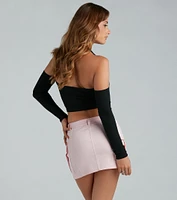Cool Girl Ties Lace-Up Cold Shoulder Crop Top