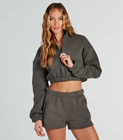 Weekend Loading Half Zip Fleece Crop Sweatshirt