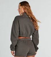 Weekend Loading Half Zip Fleece Crop Sweatshirt