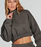 Weekend Loading Half Zip Fleece Crop Sweatshirt