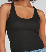 Fave Basic Scoop Neck Ribbed Knit Tank Top