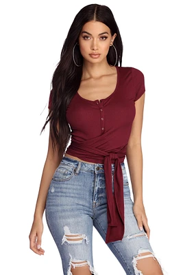 Wrapped Henley Crop Top