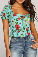 Boho Bow Peasant Crop Top