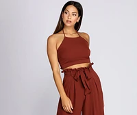 Ruffle Trim Smocked Halter Top