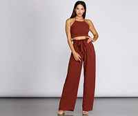 Ruffle Trim Smocked Halter Top