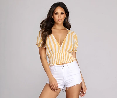 Smocked Stripes Crop Top