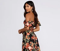 Hot Tropics Smocked Crop Top