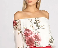 Floral Chiffon Off The Shoulder Blouse