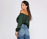 She's A Romantic Satin Off-Shoulder Blouse