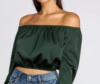 She's A Romantic Satin Off-Shoulder Blouse