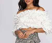 Fluttery Off The Shoulder Cropped Blouse