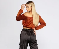 She's A Romantic Satin Off-Shoulder Blouse