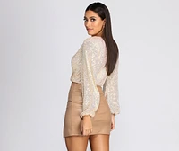 All Over Sequin Surplice Top