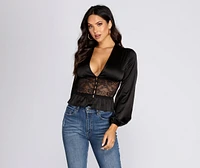Sleek Satin Lace Blouse